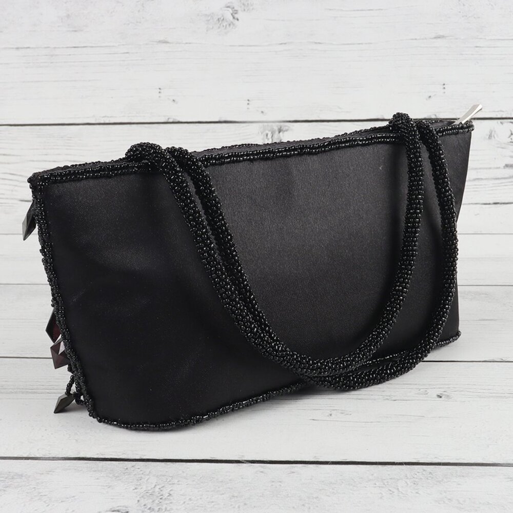 Vintage 90s Bijoux Terner Black Satin Beaded Mini Bag - Picture 7 of 10